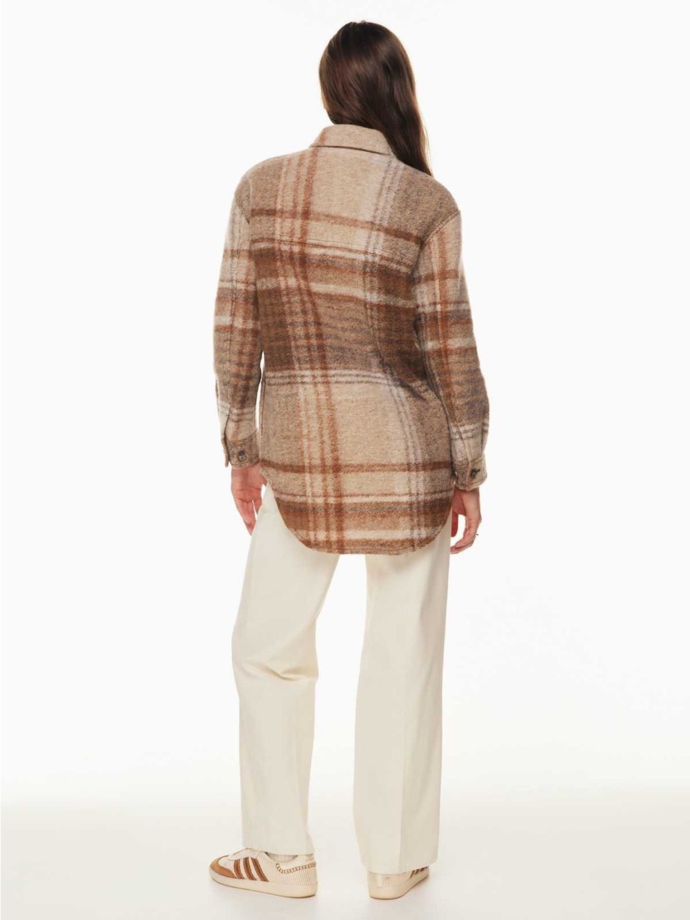Aritzia Wilfred Ganna Brown and Cream Plaid Teddy Shacket Size M 75% Wool Laine - Picture 3 of 16